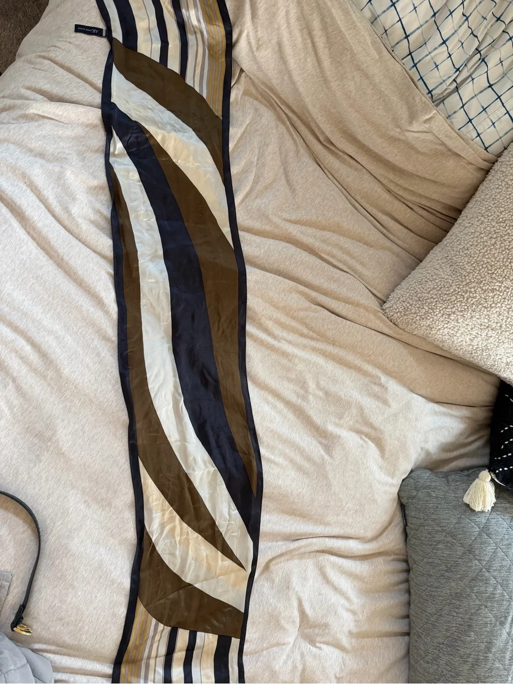 Anne Klein 100% Silk Scarf in Navy, Olive & Cream